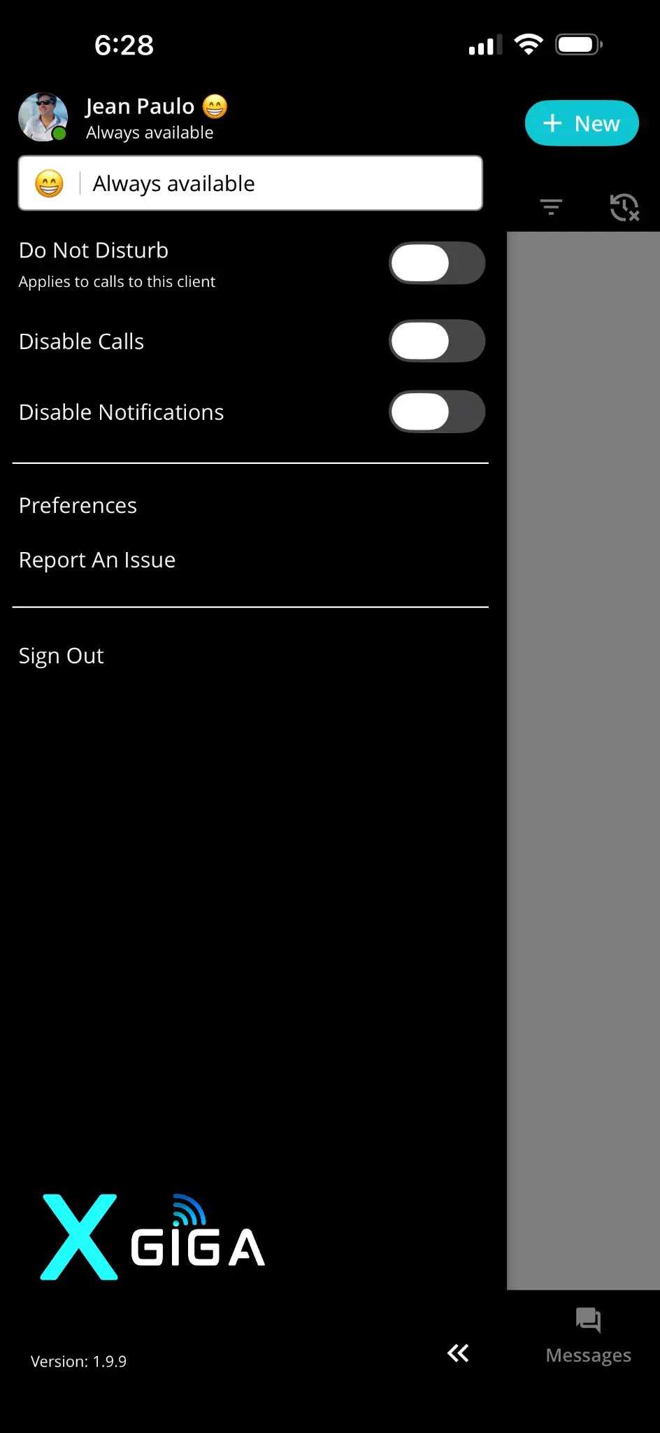 Clara app presence and do-not-disturb controls / Controles de estado de la app Clara